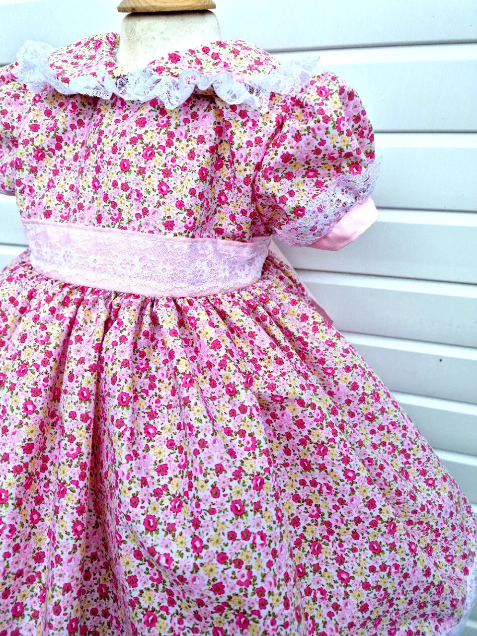 Dream 0-8 years baby girls Pinks Tiny Floral Lined twirly lined dress tie belt