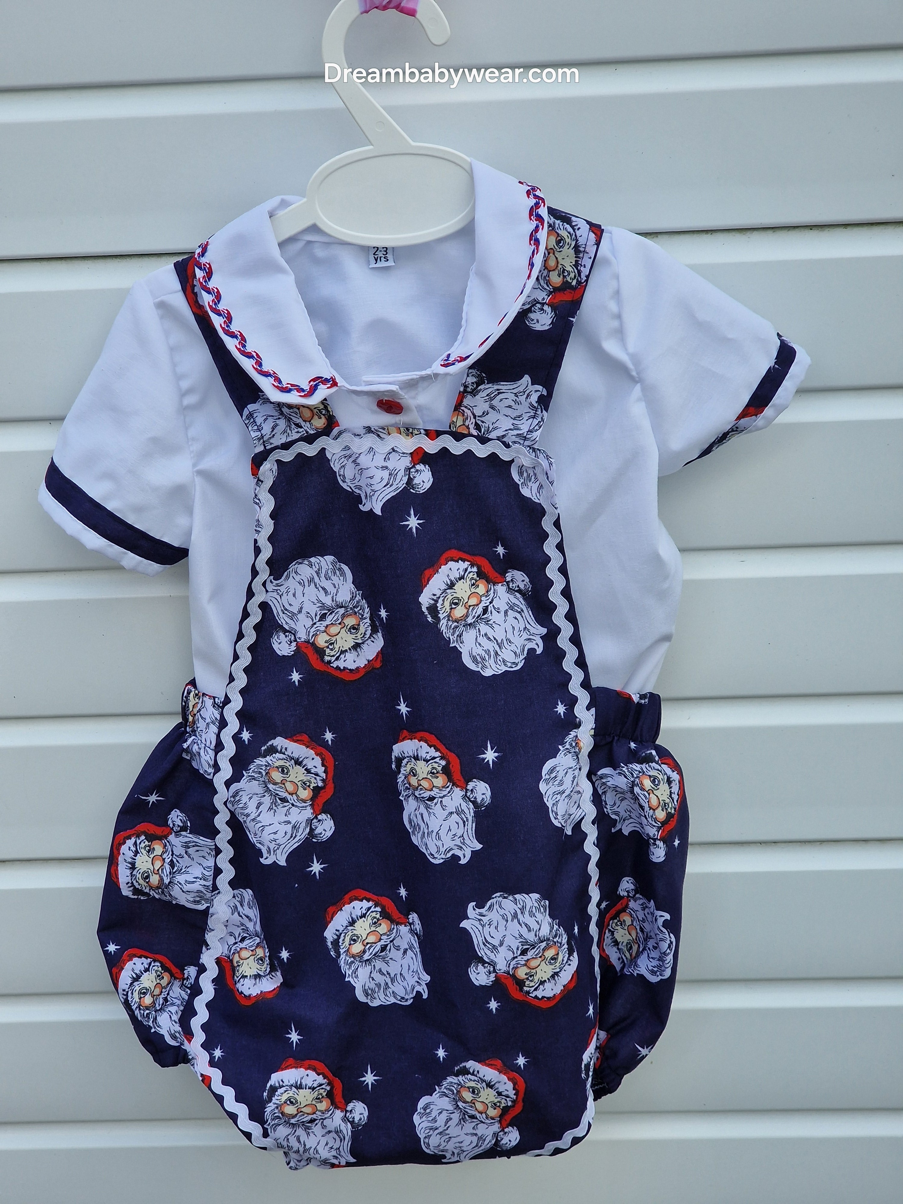 DREAM 0-6 years BABY BOYS Navy Santa traditional Romany shirt and romper set