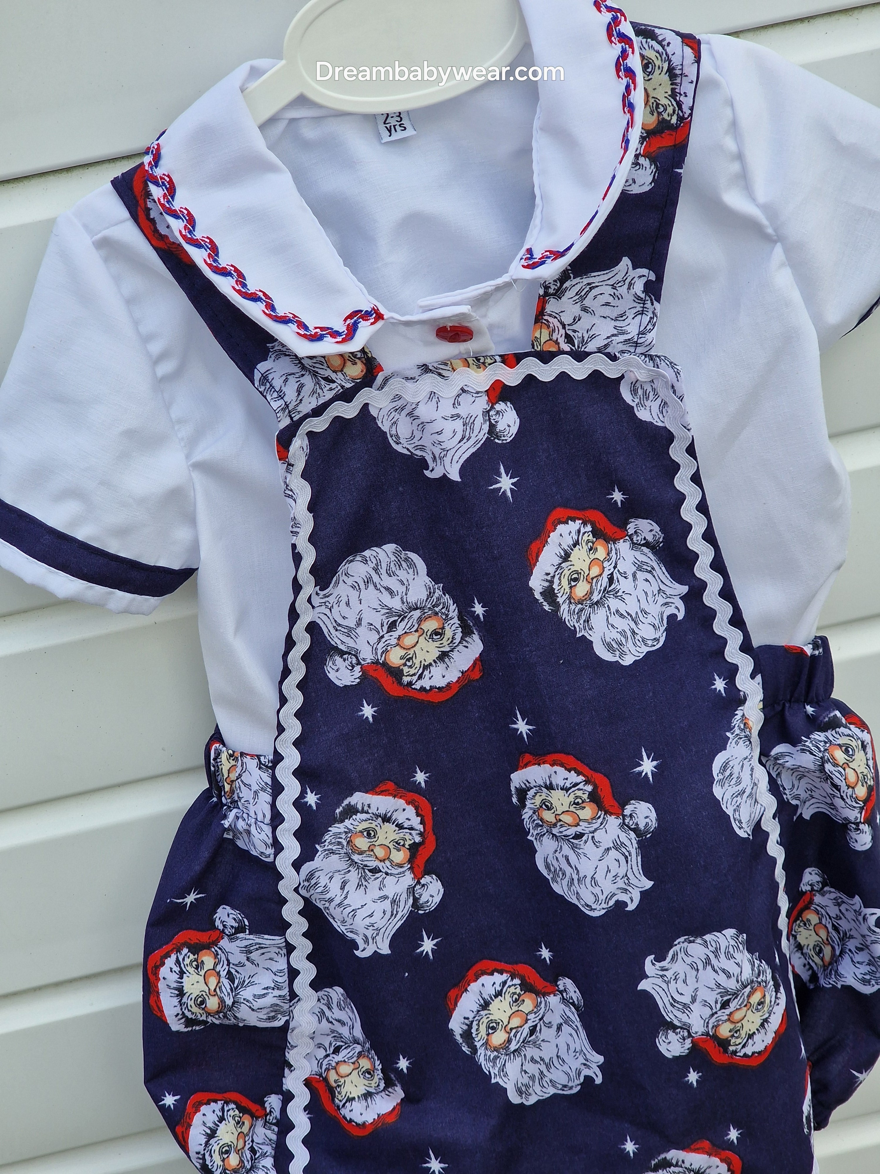 DREAM 0-6 years BABY BOYS Navy Santa traditional Romany shirt and romper set