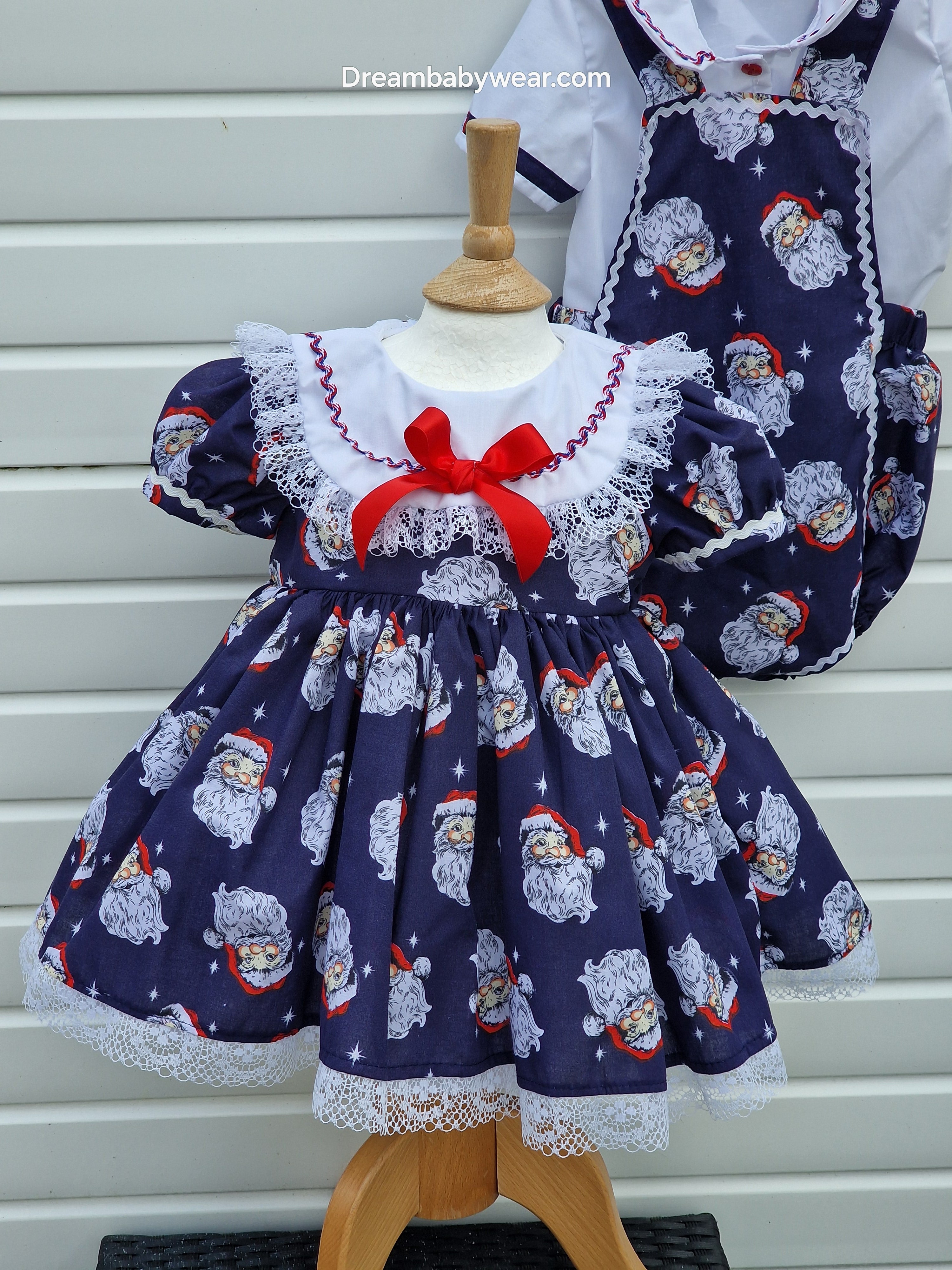 DREAM 0-8 years BABY GIRLS Navy  father Christmas traditional Romany collared dress