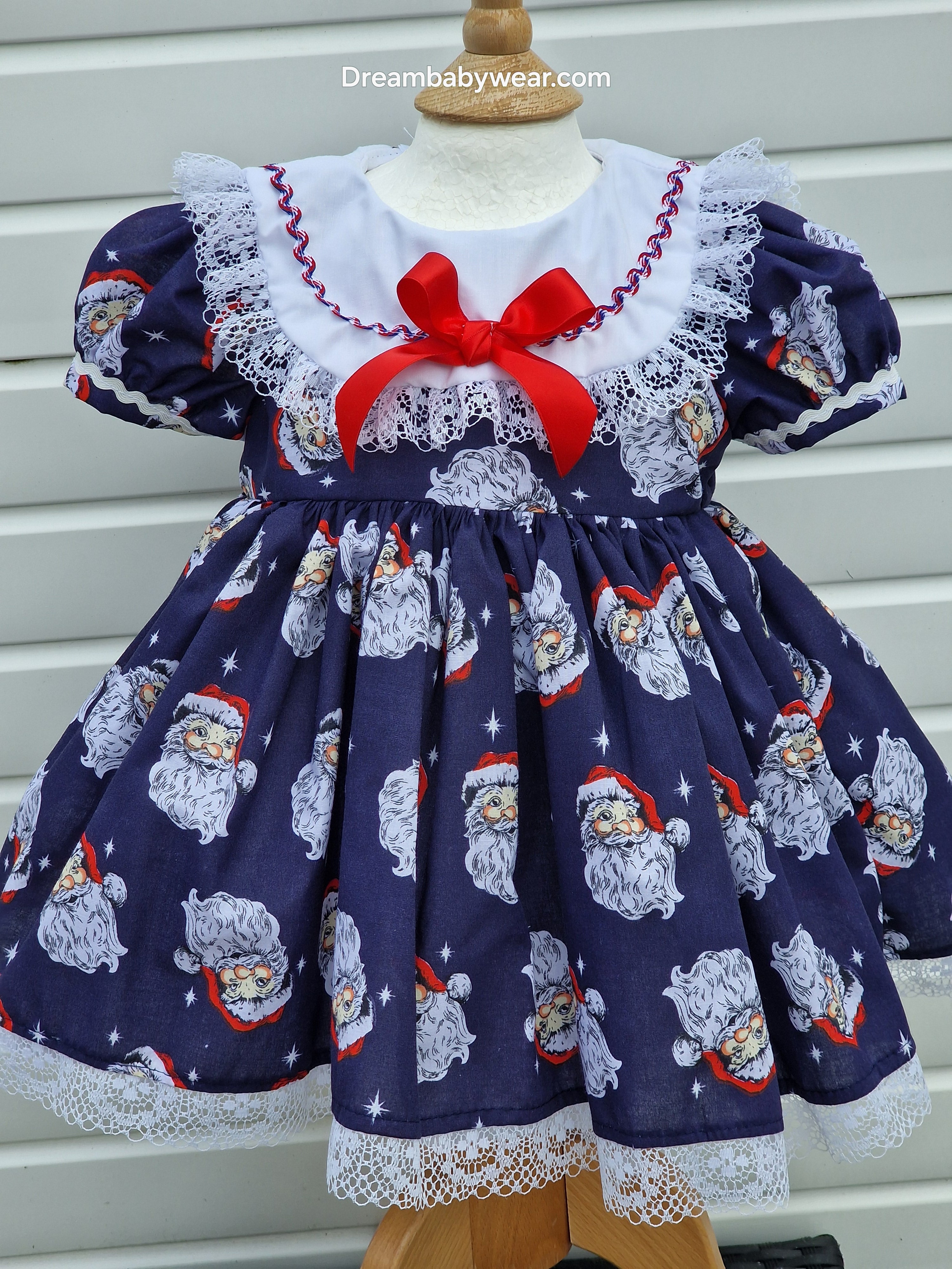 DREAM 0-8 years BABY GIRLS Navy  father Christmas traditional Romany collared dress