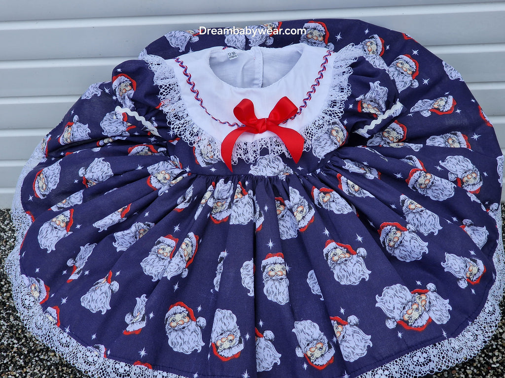 DREAM 0-8 years BABY GIRLS Navy  father Christmas traditional Romany collared dress