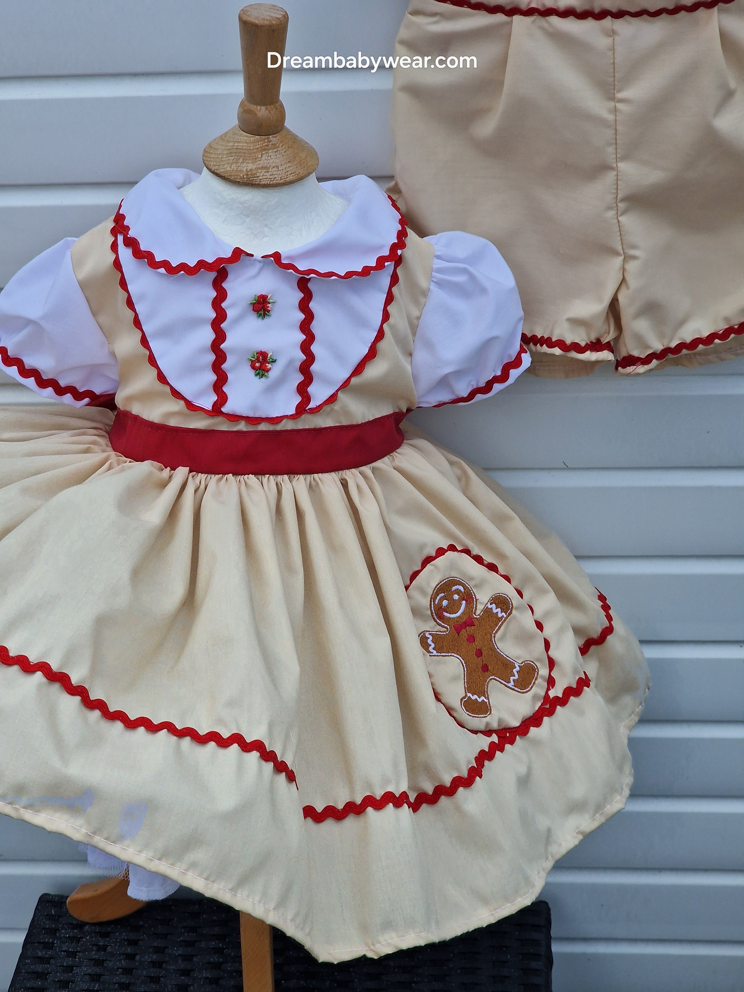 Dream baby girls 0-8 years Gingerbread embroidered traditional ed biscuit netted dress