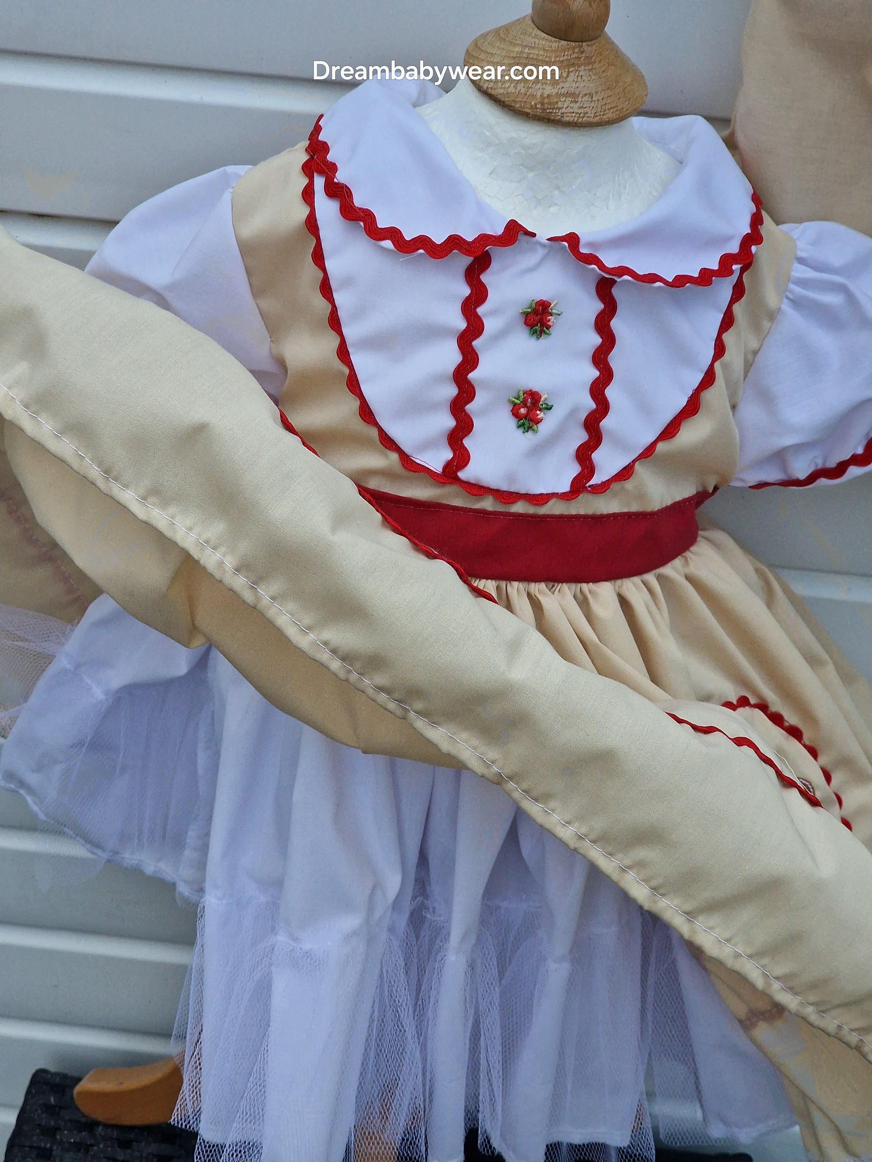 Dream baby girls 0-8 years Gingerbread embroidered traditional ed biscuit netted dress