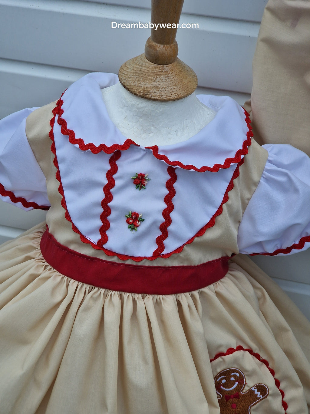 Dream baby girls 0-8 years Gingerbread embroidered traditional ed biscuit netted dress
