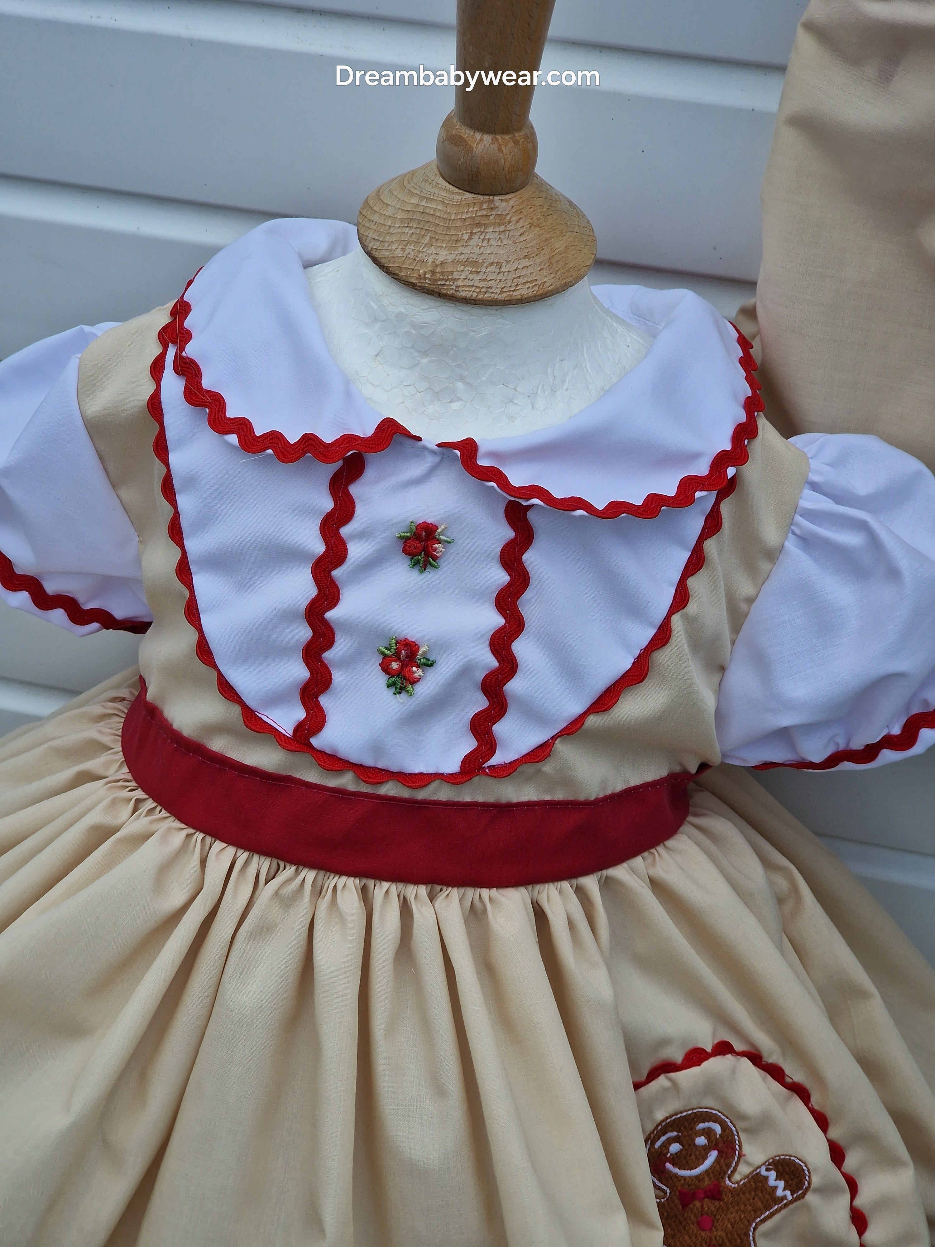 Dream baby girls 0-8 years Gingerbread embroidered traditional ed biscuit netted dress