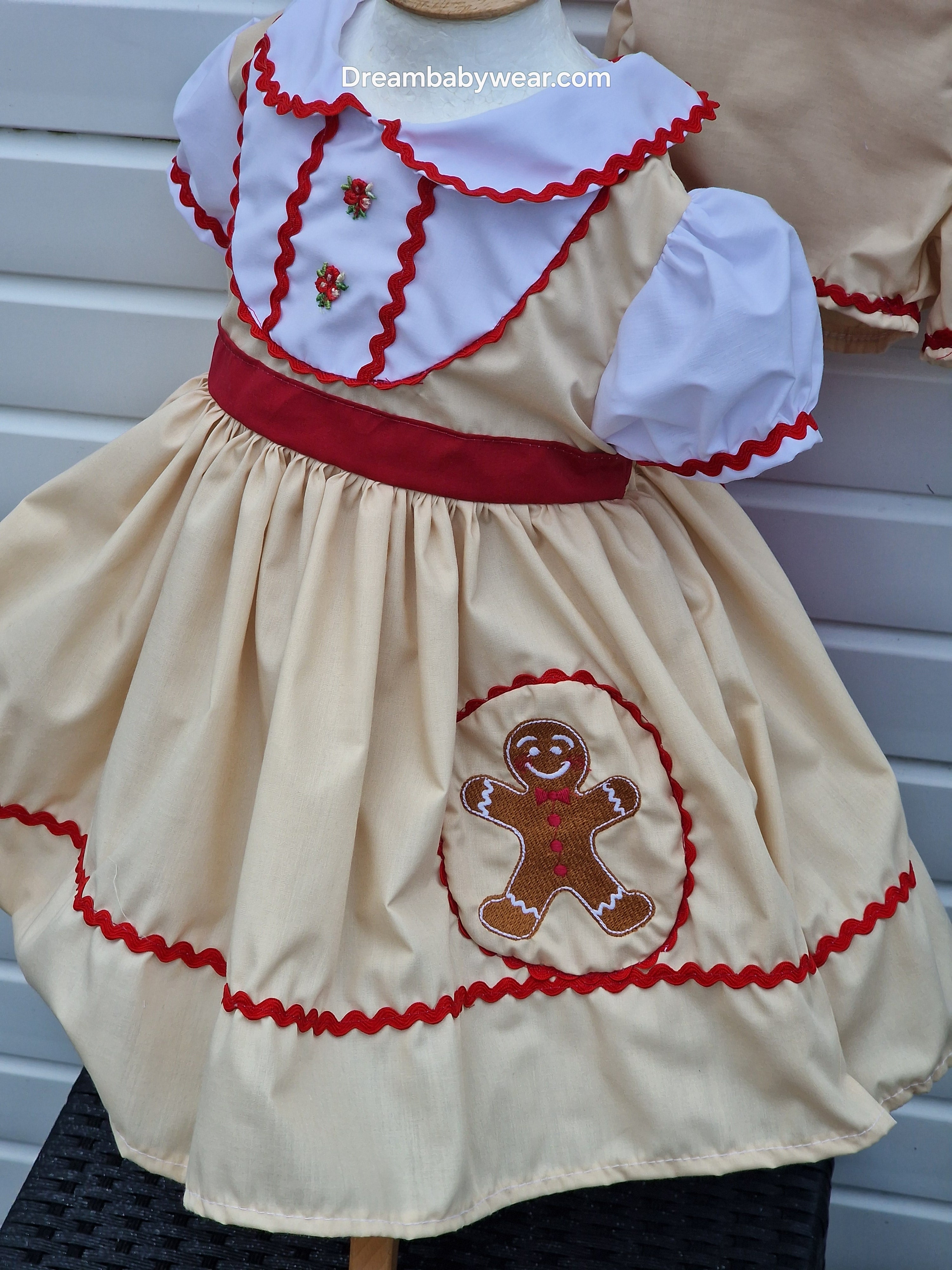 Dream baby girls 0-8 years Gingerbread embroidered traditional ed biscuit netted dress