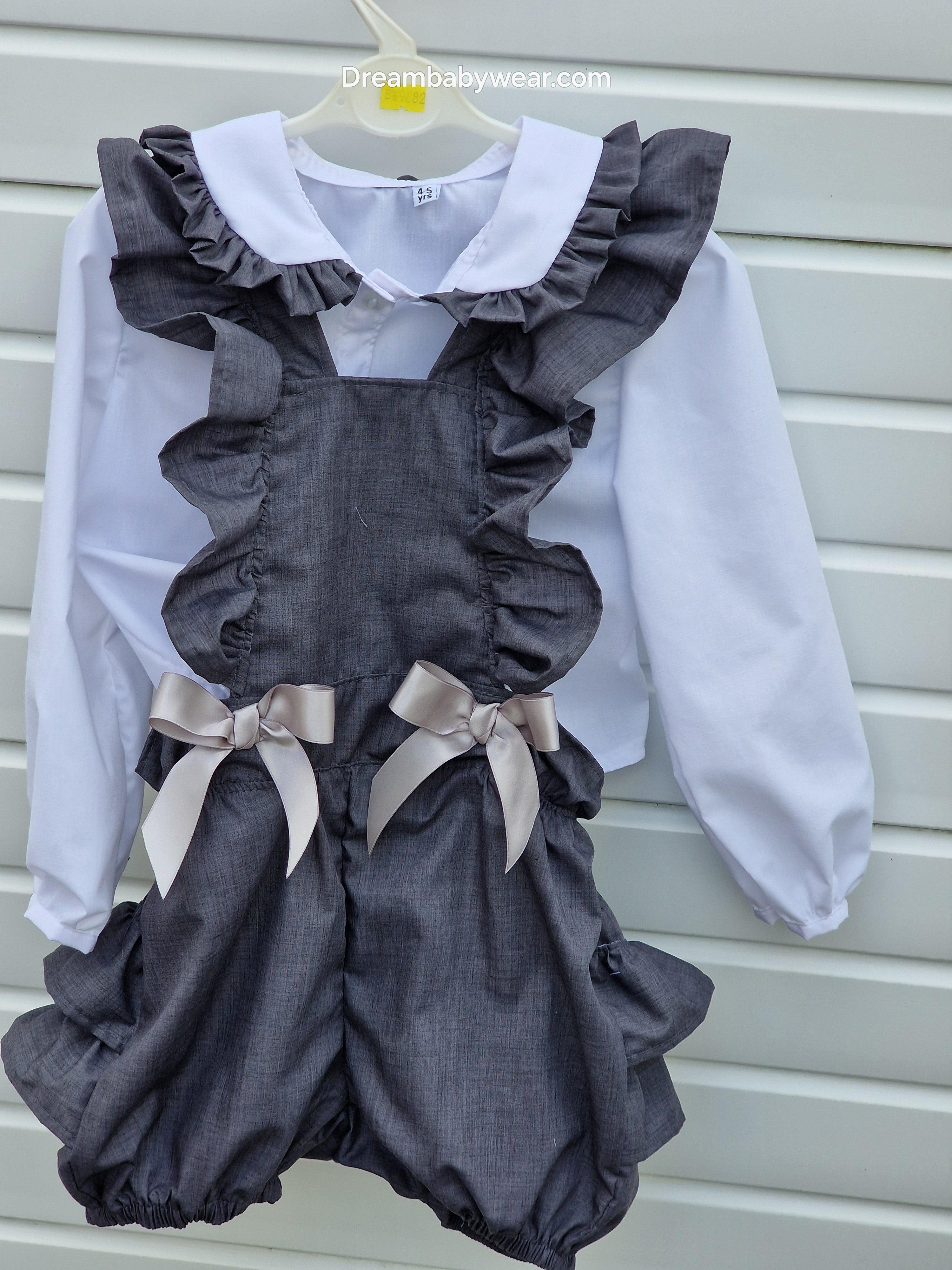 DREAM 0-8 years GIRLS traditional school uniform white blouse & grey playsuit