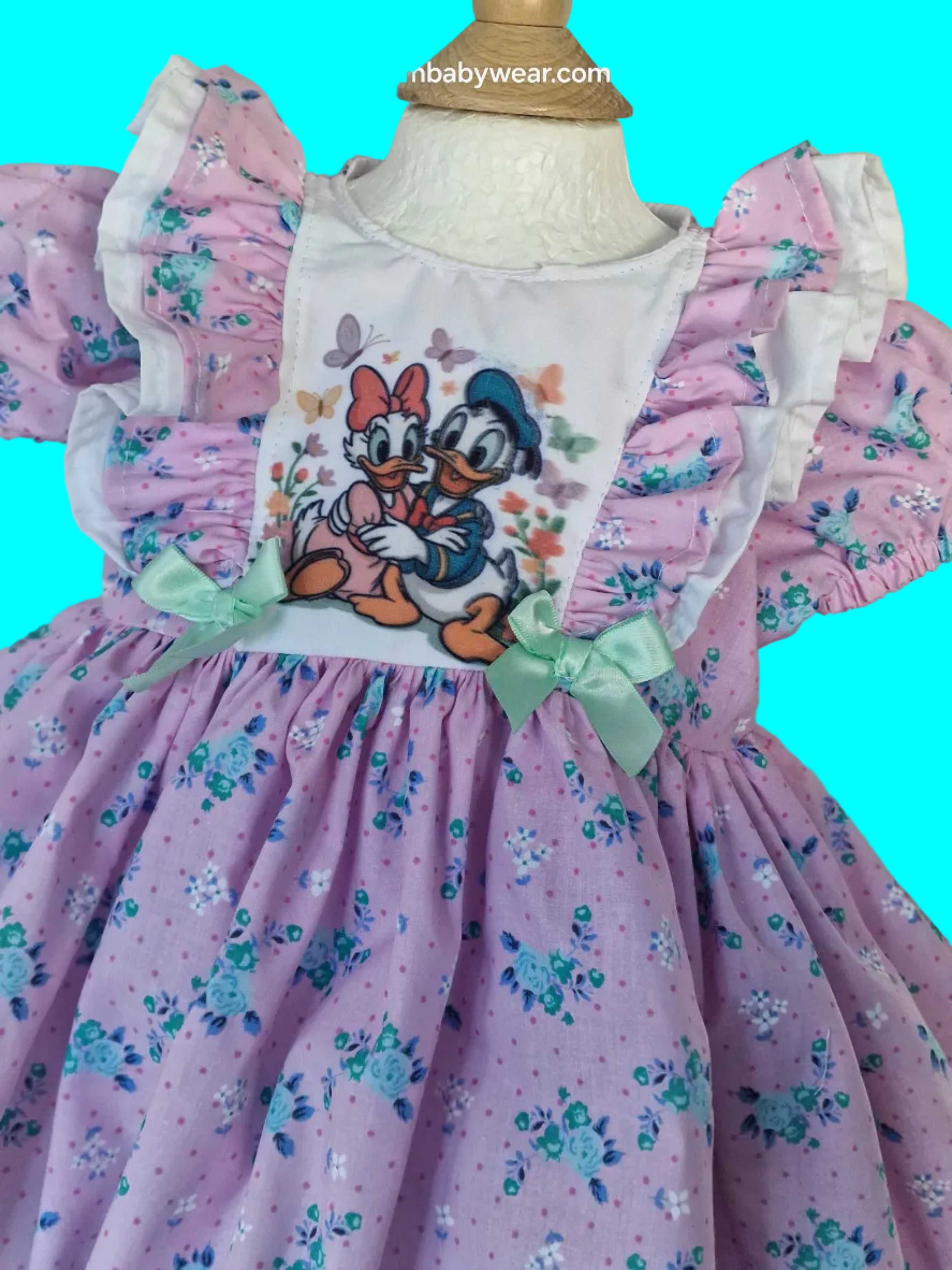 daisy Donald duck floral lined dress 12-18 2-3 3-4