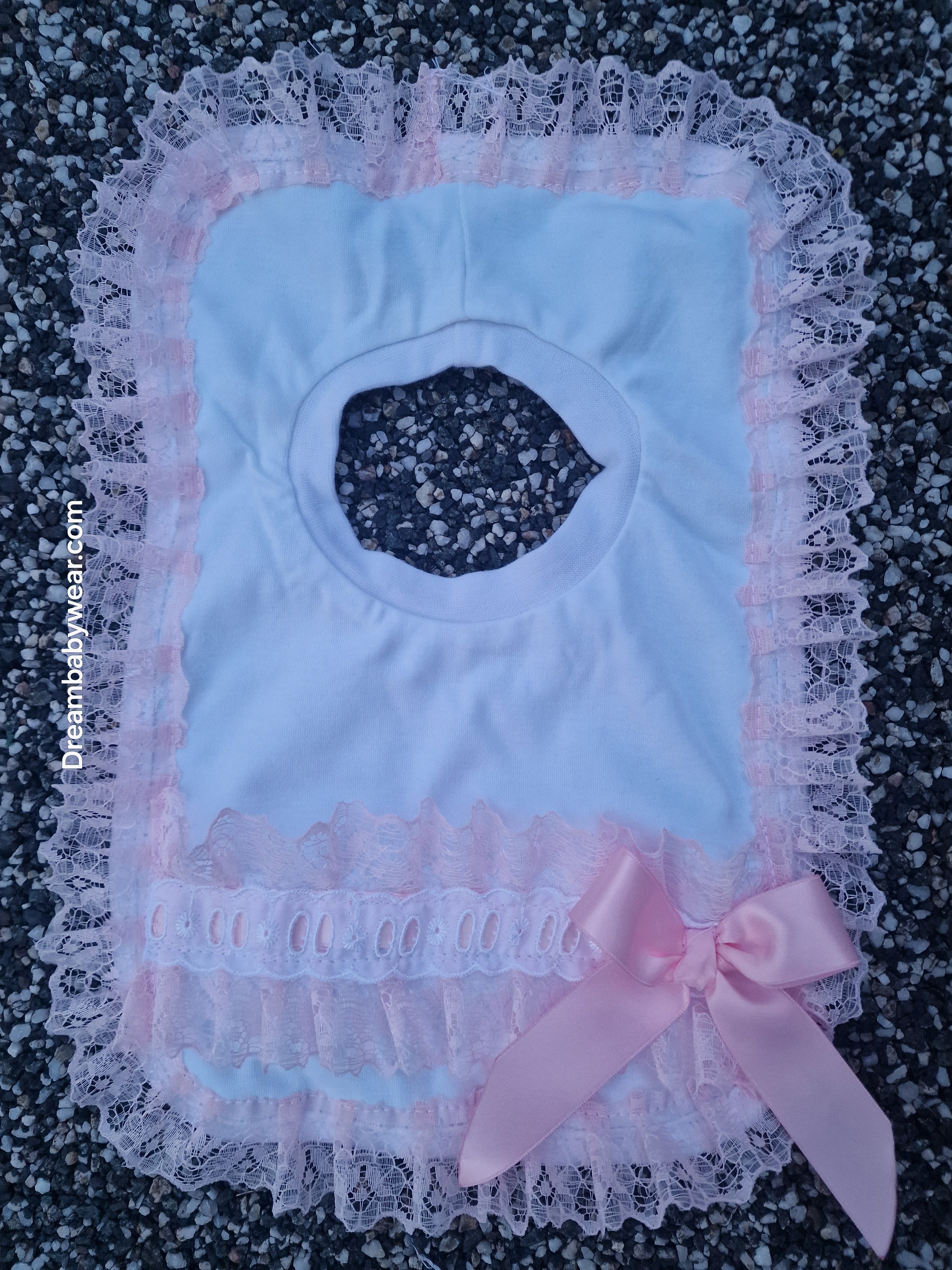 Dream Baby extra Frilly pink white lacy Ribbon bow Christening party bib