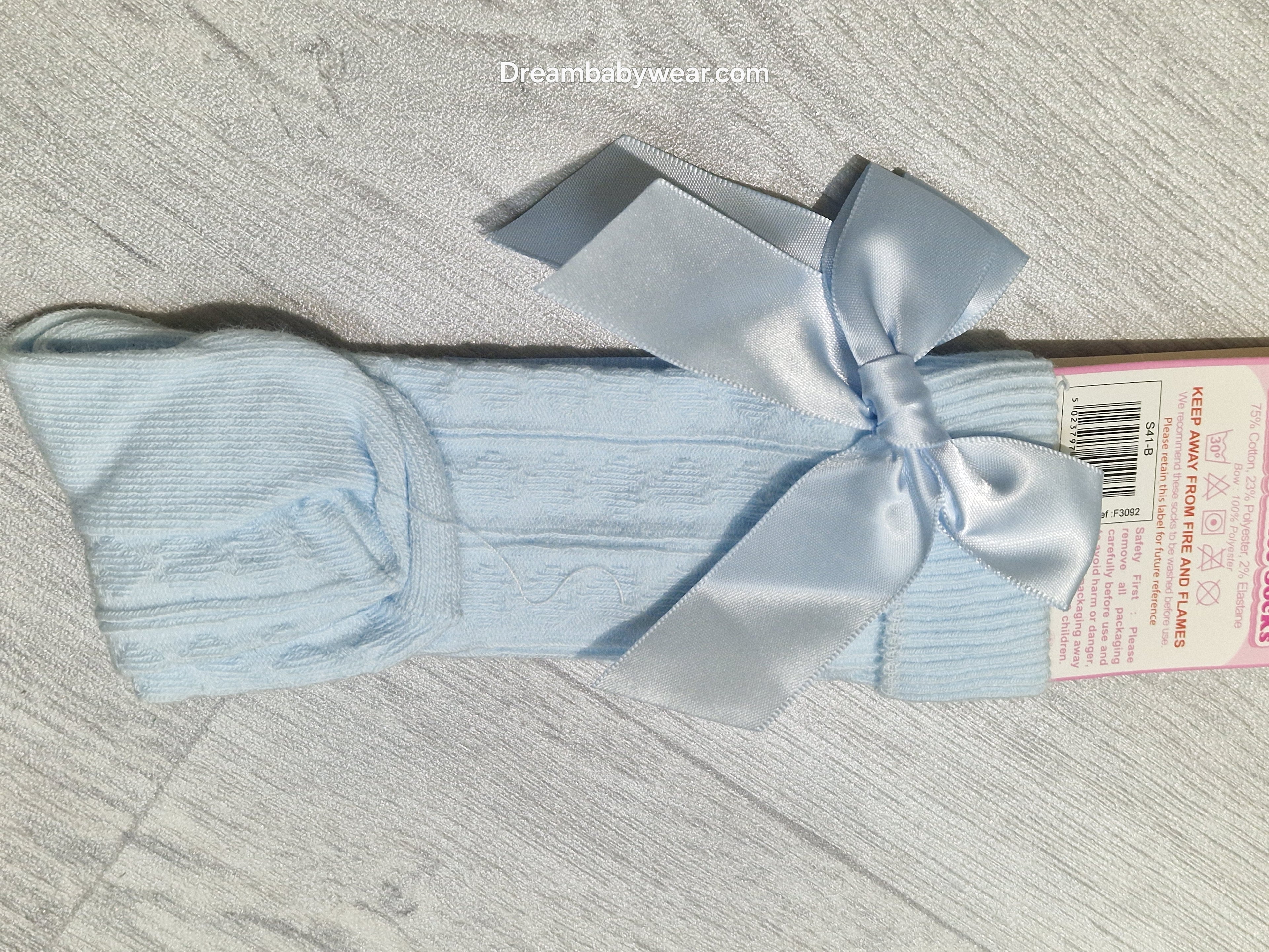 0-6 6-12 12-24 months sky blue  knee high bow socks
