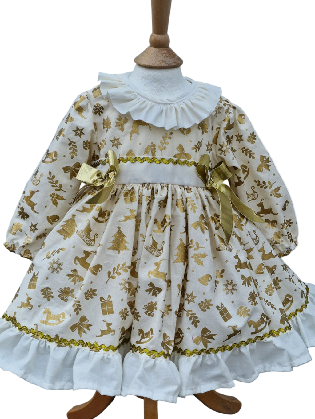 Gold cream Christmas lined Netted dress 0-8 years