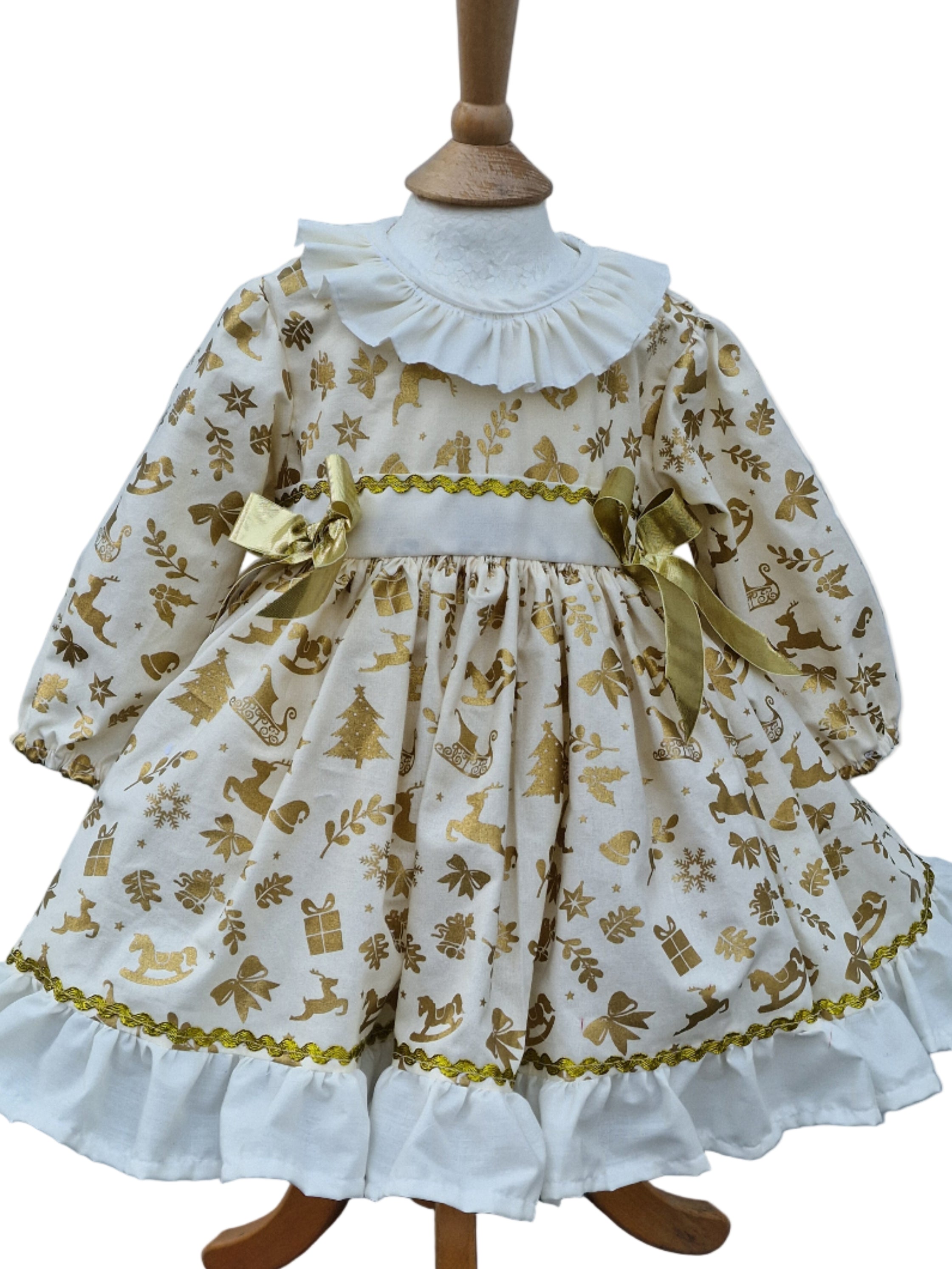Gold cream Christmas lined Netted dress 0-8 years