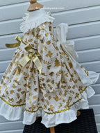 Gold cream Christmas lined Netted dress 0-8 years