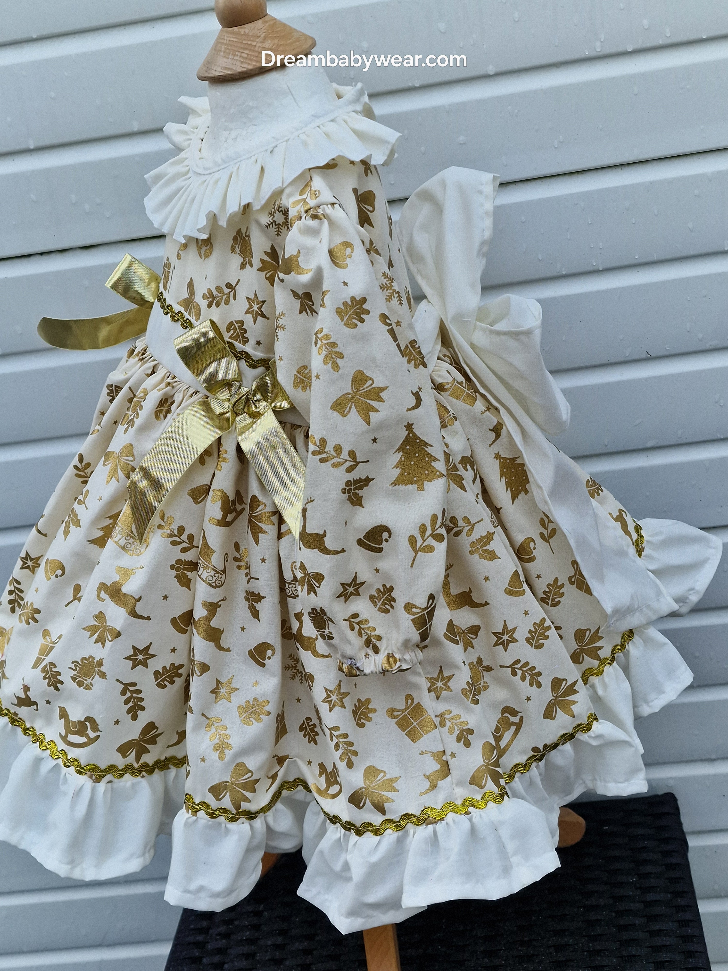 Gold cream Christmas lined Netted dress 0-8 years