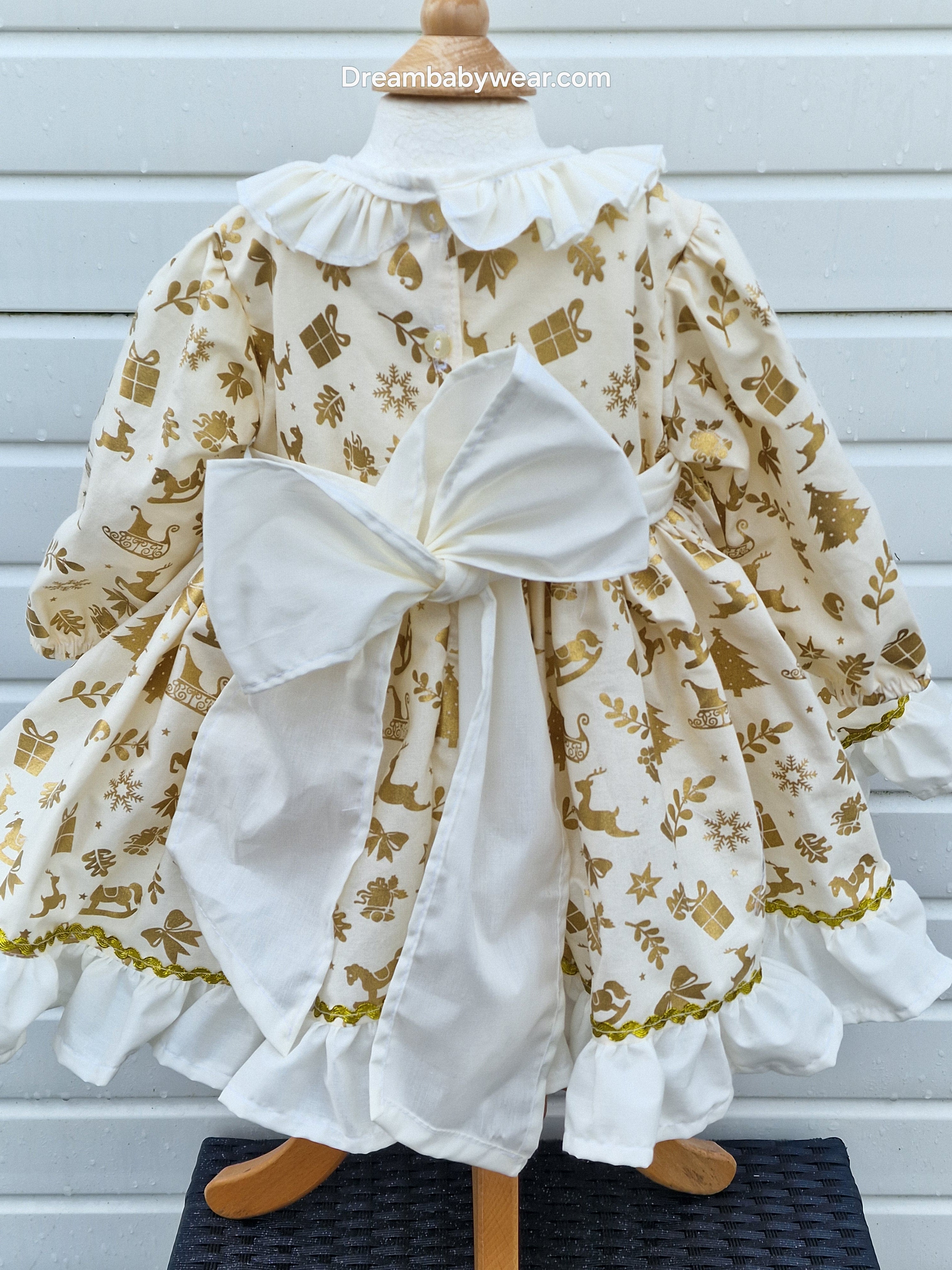 Gold cream Christmas lined Netted dress 0-8 years