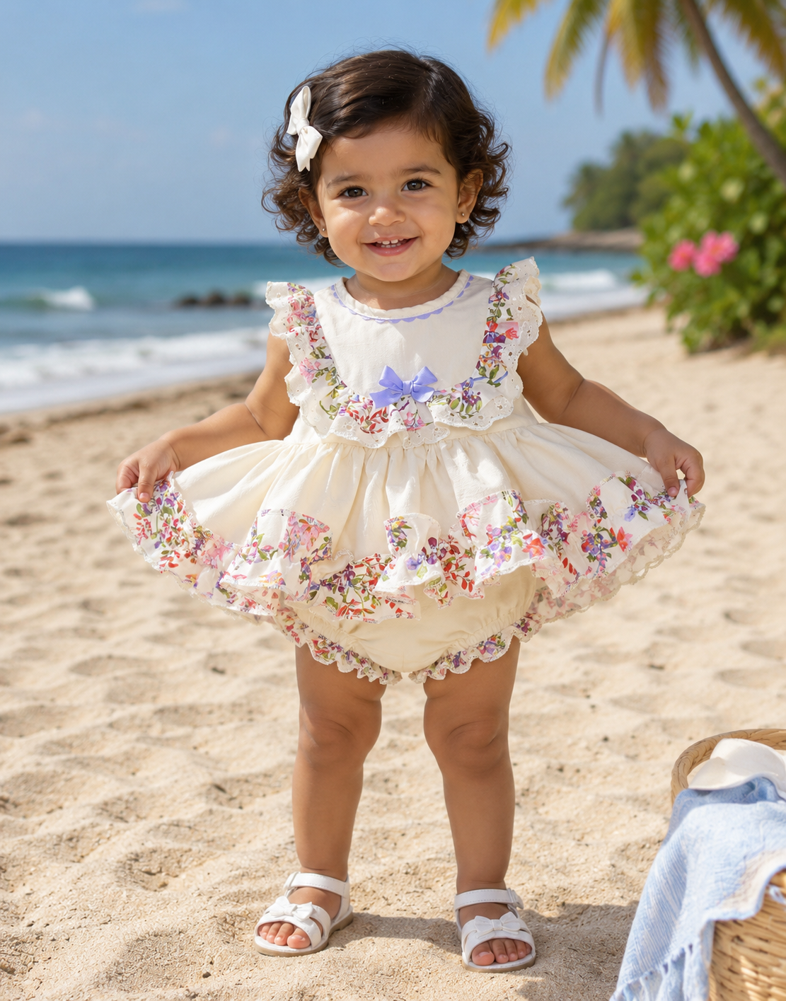 Klara by Dream cream multi ruffles top and knickers 2 piece set 0-8 years