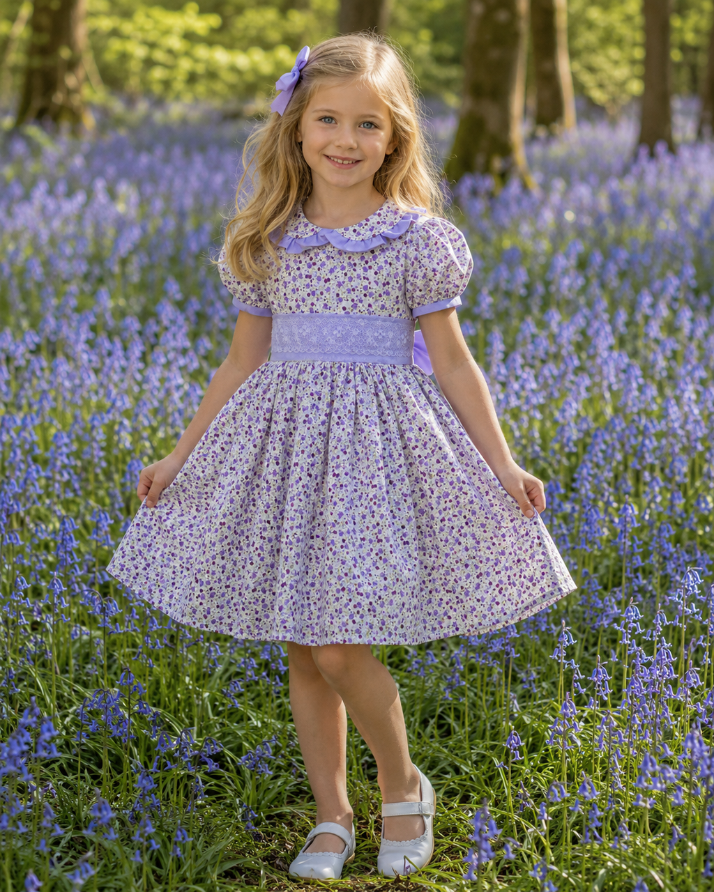 LUCY Lilac floral collared lined traditional Romany dress 0-10 years