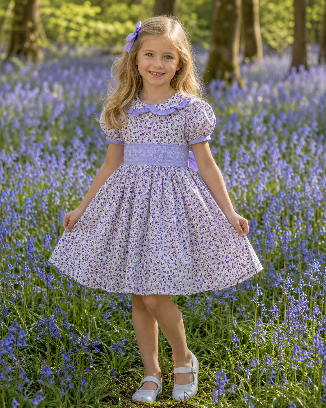 LUCY Lilac floral collared lined traditional Romany dress 0-10 years