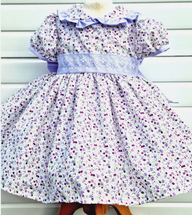 LUCY Lilac floral collared lined traditional Romany dress 0-10 years