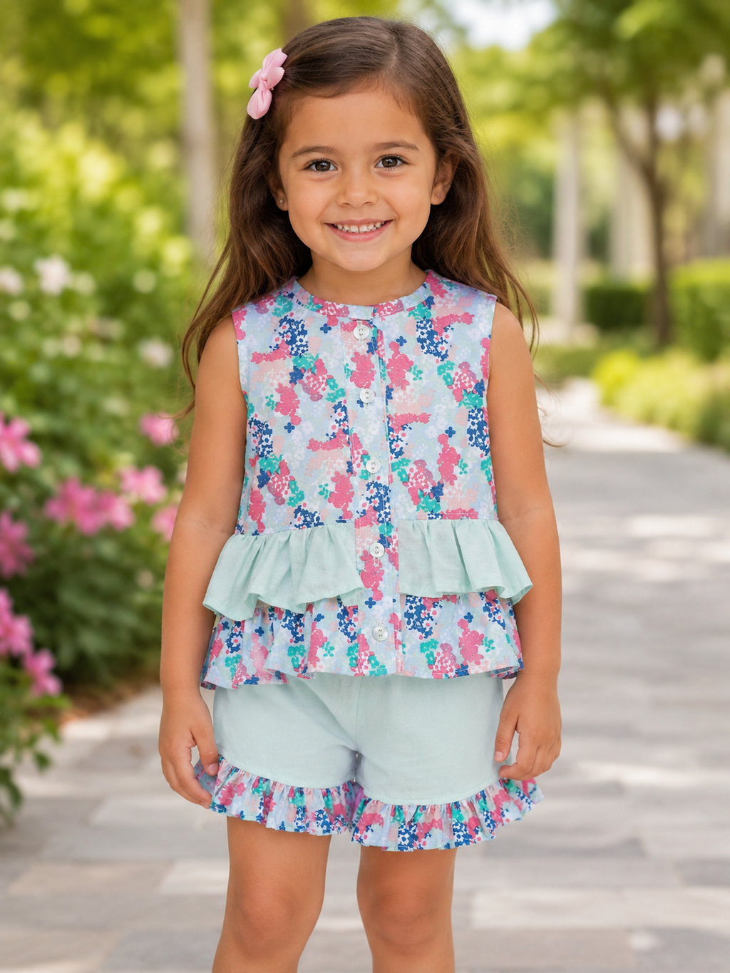 Mai pastels summer top and ruffle shorts set 0-10 years