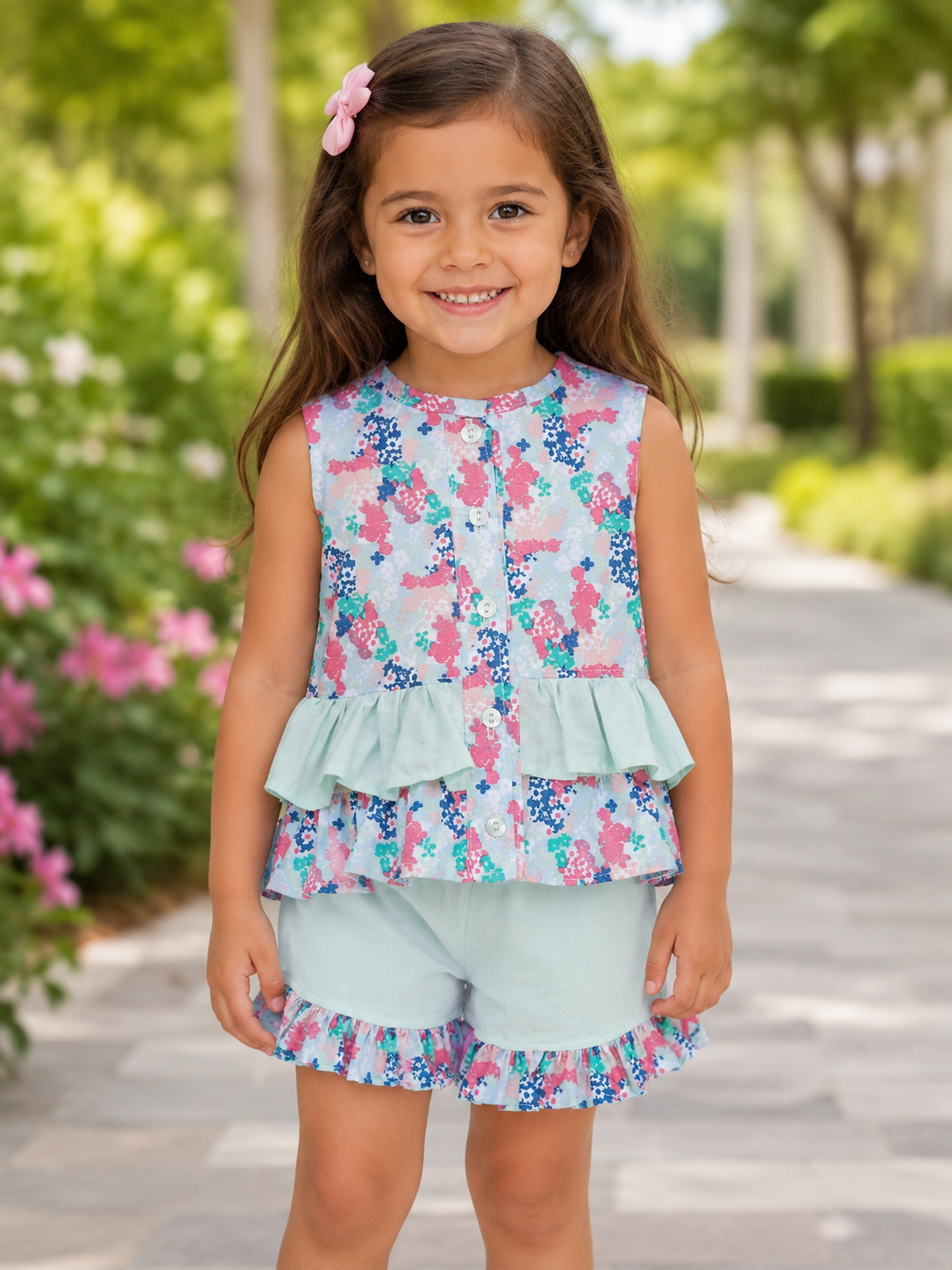 Mai pastels summer top and ruffle shorts set 0-10 years