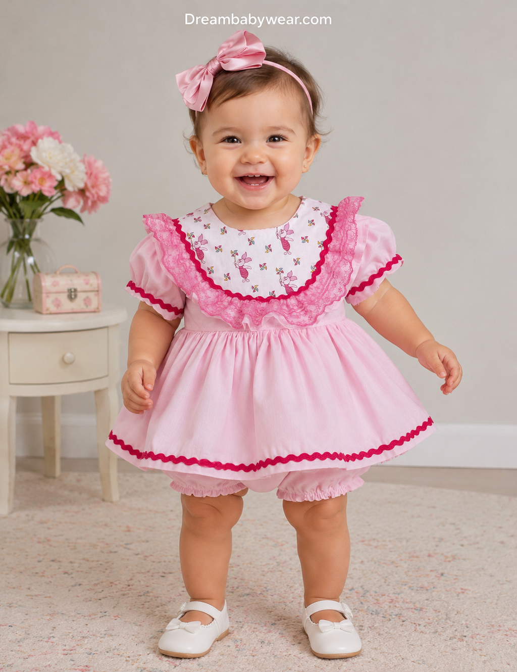 0-3 12-18 months little piglet pink fuchsia 2 part set