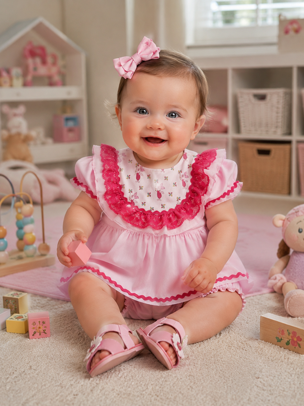 12-18 months little piglet pink fuchsia 2 part set