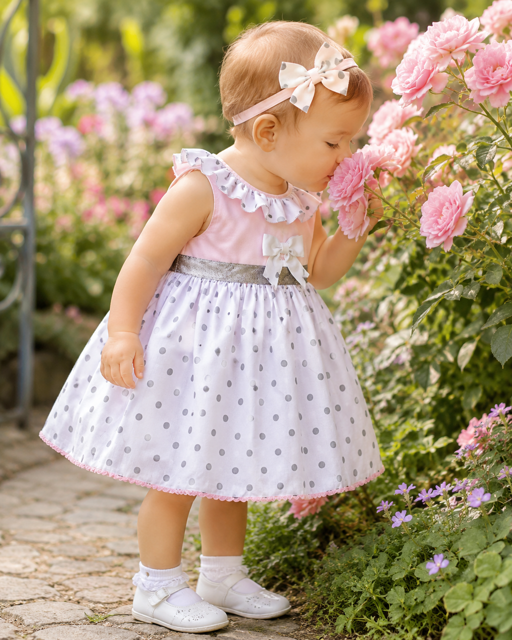SALE 0-4 years BABY GIRLS spring summer pink white grey spot lined dress