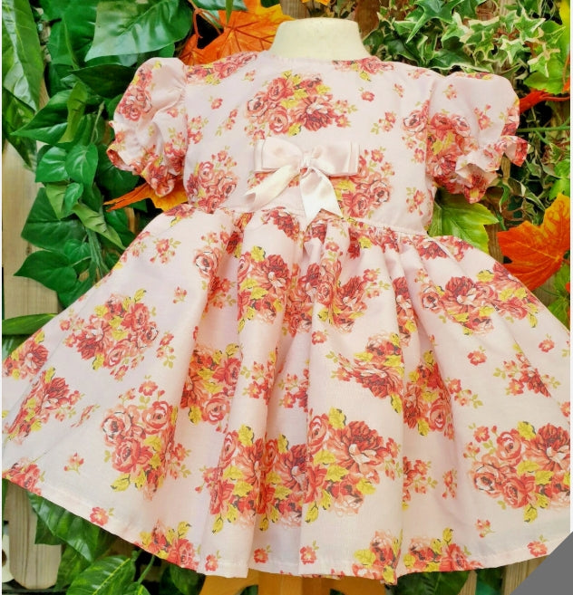 SALE 2-3  3-4 years baby girls pink floral traditional LINED DRESS