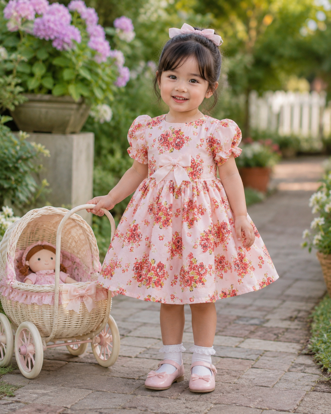 SALE 2-3  3-4 years baby girls pink floral traditional LINED DRESS