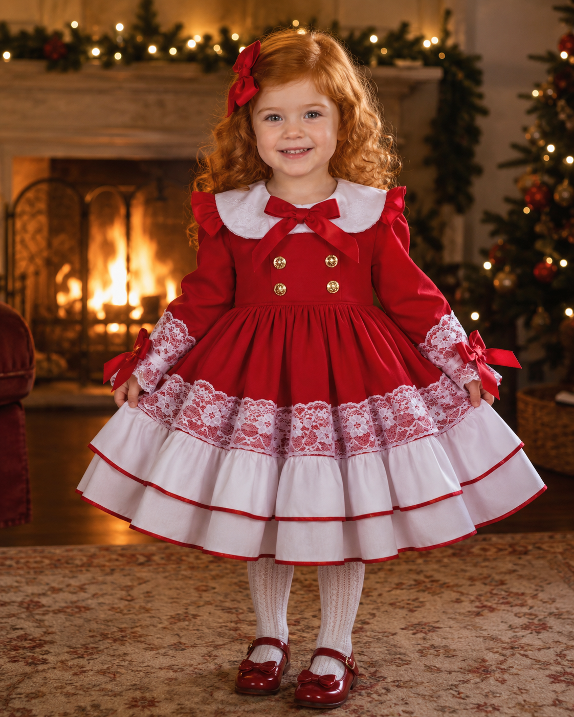 DREAM 0-8 years BABY GIRL Red Xmas puffball layered Romany Spanish frilly dress