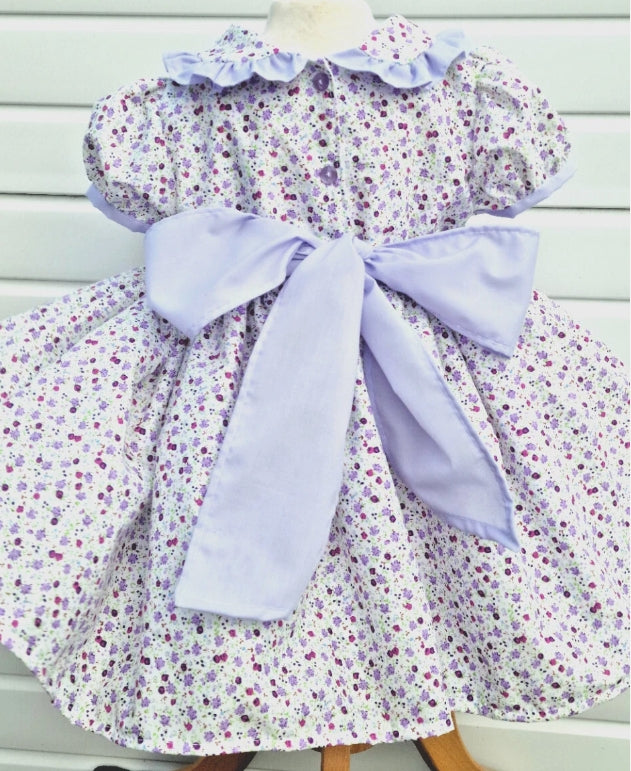 LUCY Lilac floral collared lined traditional Romany dress 0-10 years