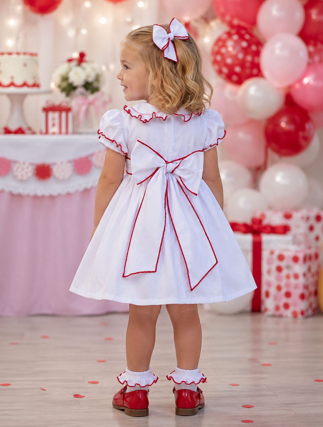 Dream baby girls 0-8 years red hearts  smocked embroidered traditional dress
