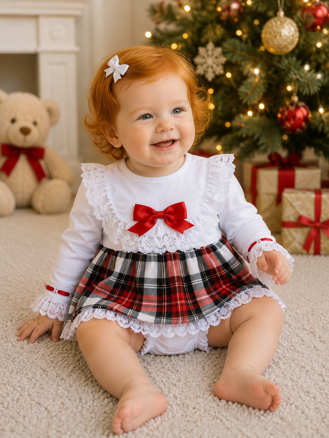 SALE 12-18 months  girls white black watch tartan top and knickers set