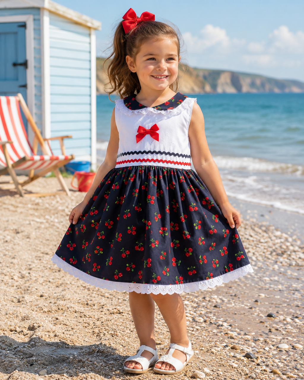 SALE 6 months to 6 years baby girls black red cherries lined sleeveless dress