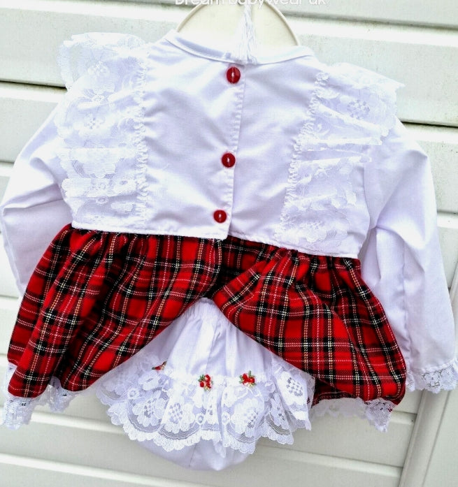 SALE 12-18 months  girls white Royal Stewart tartan top and knickers set