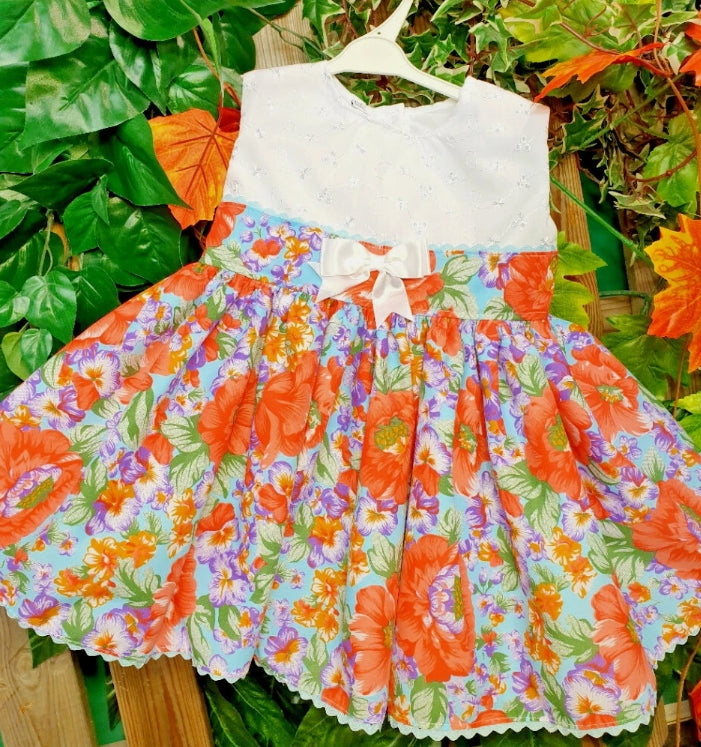 SALE 3-4 years traditional sleeveless broderie multi floral vintage print dress