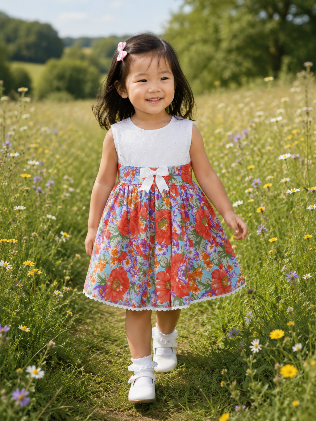 SALE 3-4 years traditional sleeveless broderie multi floral vintage print dress