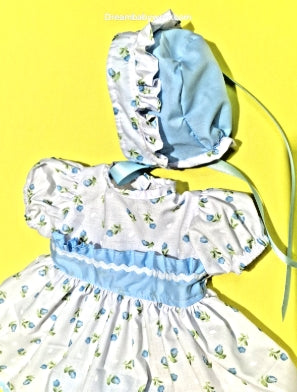 Dream New born blue tulip dress knickers and bonnet set