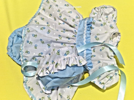 Dream New born blue tulip dress knickers and bonnet set