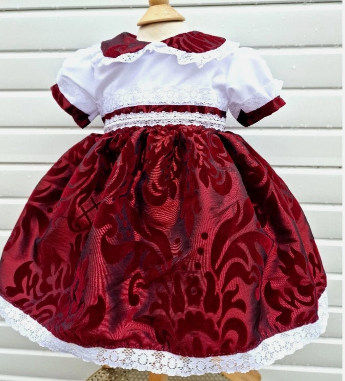 SALE 2-3 years white with burgundy velvet lined dress