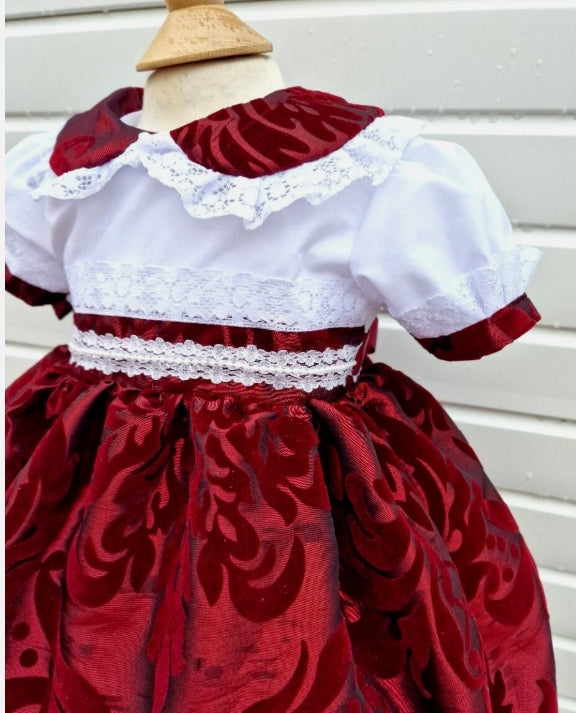 SALE 2-3 years white with burgundy velvet lined dress