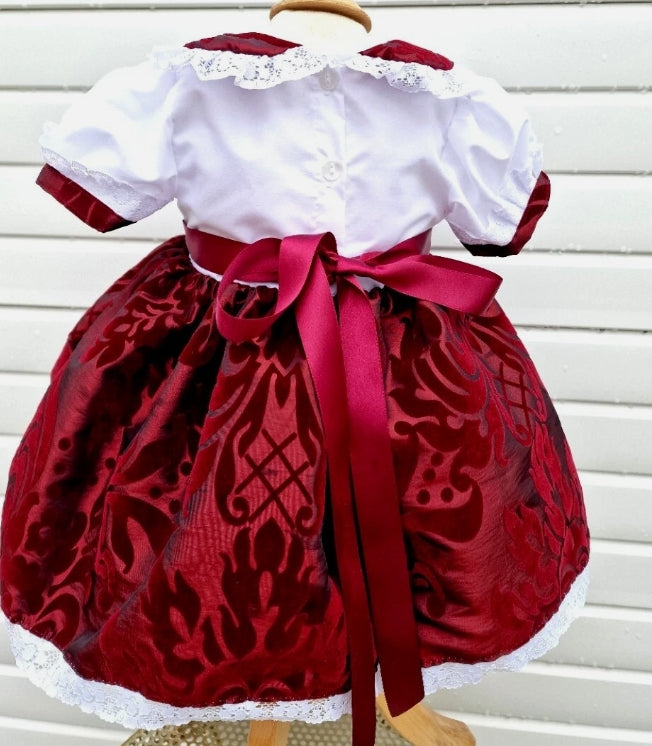 SALE 2-3 years white with burgundy velvet lined dress