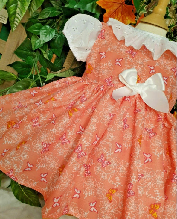 SALE 12-18 months white blouse with peach butterflies pinafore