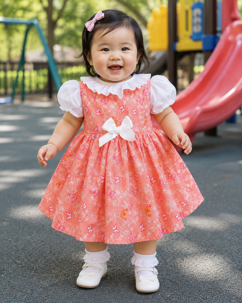 SALE 12-18 months white blouse with peach butterflies pinafore
