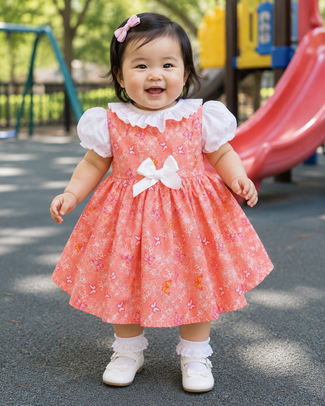 SALE 12-18 months white blouse with peach butterflies pinafore