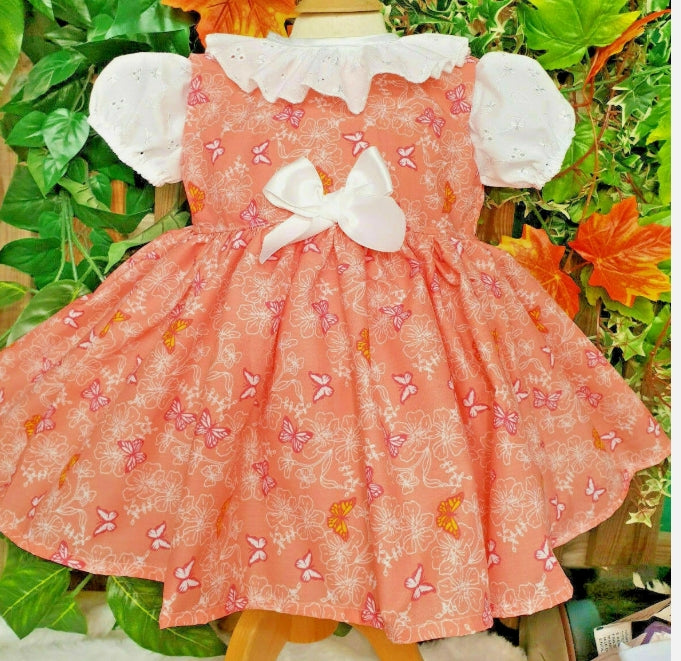 SALE 12-18 months white blouse with peach butterflies pinafore
