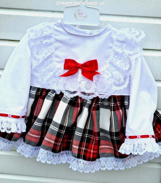 SALE 12-18 months  girls white black watch tartan top and knickers set