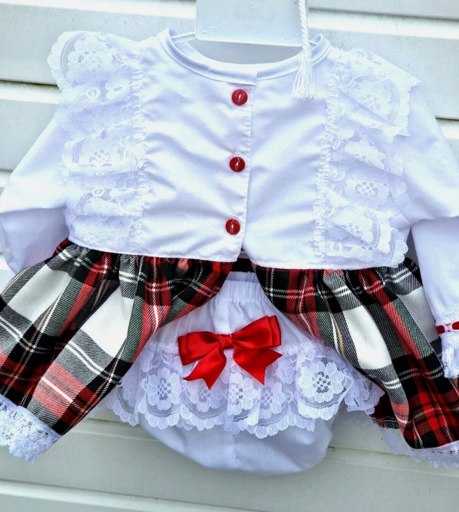 SALE 12-18 months  girls white black watch tartan top and knickers set